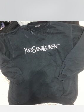 Yves Saint Laurent Black Crewneck Sweatshirt with White Logo
